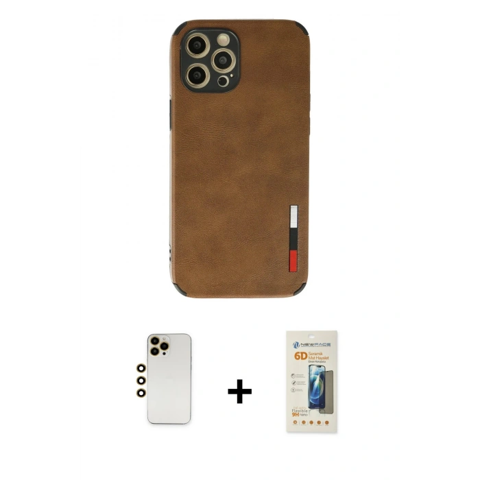 MARSİLYAN™- iPhone 12 Pro Max Kılıf Doruk Asil Koleksiyonu - Siyah 6D Mat Seramik Hayalet Nano Ekran Koruyucu + Shine Kamera Lens - GD