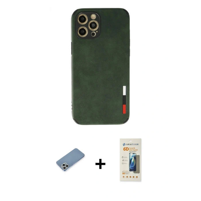 MARSİLYAN™- iPhone 12 Pro Max Kılıf Doruk Asil Koleksiyonu - Siyah 6D Mat Seramik Hayalet Nano Ekran Koruyucu + Shine Kamera Lens Koruma Cam - GS