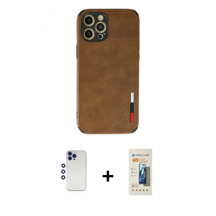 MARSİLYAN™- iPhone 12 Pro Max Kılıf Doruk Asil Koleksiyonu - Siyah 6D Mat Seramik Hayalet Nano Ekran Koruyucu + Shine Kamera Lens - LT