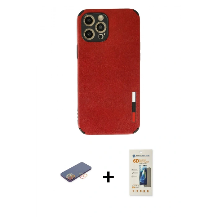MARSİLYAN™- iPhone 12 Pro Max Kılıf Doruk Asil Koleksiyonu - Siyah 6D Mat Seramik Hayalet Nano Ekran Koruyucu + Renkli Kamera Lens Koruma Cam - TU