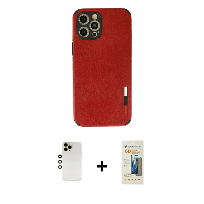 MARSİLYAN™- iPhone 12 Pro Max Kılıf Doruk Asil Koleksiyonu - Siyah 6D Mat Seramik Hayalet Nano Ekran Koruyucu + Shine Kamera Lens - GD