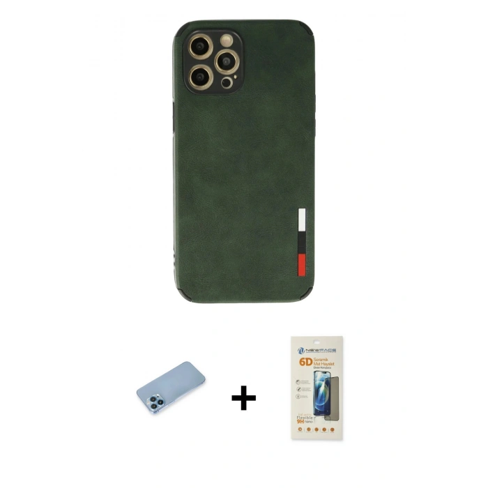 MARSİLYAN™- iPhone 12 Pro Max Kılıf Doruk Asil Koleksiyonu - Siyah 6D Mat Seramik Hayalet Nano Ekran Koruyucu + Shine Kamera Lens Koruma Cam - MI