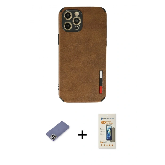 MARSİLYAN™- iPhone 12 Pro Max Kılıf Doruk Asil Koleksiyonu - Siyah 6D Mat Seramik Hayalet Nano Ekran Koruyucu + Metal Kamera Lens Koruma Cam - GD