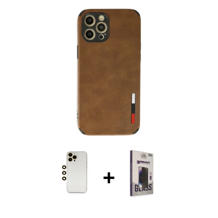 MARSİLYAN™- iPhone 12 Pro Max Kılıf Doruk Asil Koleksiyonu - Siyah Bilvis Hayalet Cam Ekran Koruyucu + Shine Kamera Lens - GD