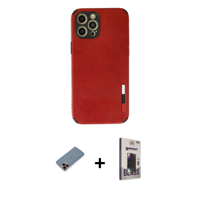 MARSİLYAN™- iPhone 12 Pro Max Kılıf Doruk Asil Koleksiyonu - Siyah Bilvis Hayalet Cam Ekran Koruyucu + Metal Kamera Lens Koruma Cam - KI