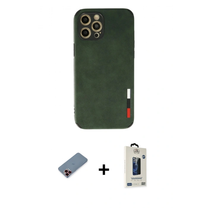 MARSİLYAN™- iPhone 12 Pro Max Kılıf Doruk Asil Koleksiyonu - Siyah Bilvis Hayalet Cam Ekran Koruyucu + Metal Kamera Lens Koruma Cam - KI