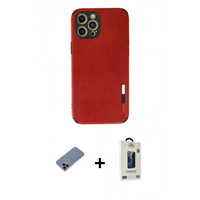 MARSİLYAN™- iPhone 12 Pro Max Kılıf Doruk Asil Koleksiyonu - Siyah Bilvis Hayalet Cam Ekran Koruyucu + Metal Kamera Lens Koruma Cam - KI