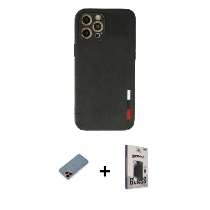 MARSİLYAN™- iPhone 12 Pro Max Kılıf Doruk Asil Koleksiyonu - Siyah Bilvis Hayalet Cam Ekran Koruyucu + Metal Kamera Lens Koruma Cam - KI