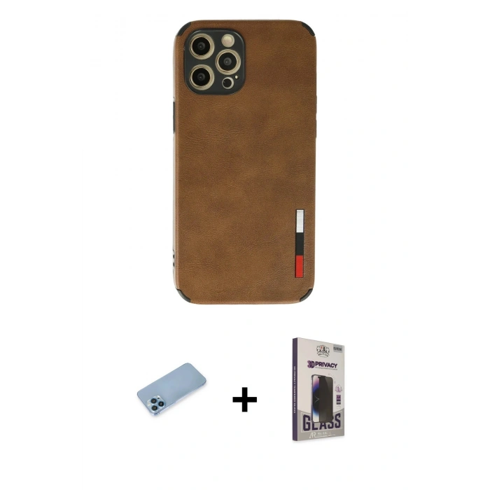 MARSİLYAN™- iPhone 12 Pro Max Kılıf Doruk Asil Koleksiyonu - Siyah Bilvis Hayalet Cam Ekran Koruyucu + Shine Kamera Lens Koruma Cam - MI