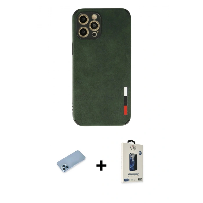 MARSİLYAN™- iPhone 12 Pro Max Kılıf Doruk Asil Koleksiyonu - Siyah Bilvis Hayalet Cam Ekran Koruyucu + Shine Kamera Lens Koruma Cam - MI