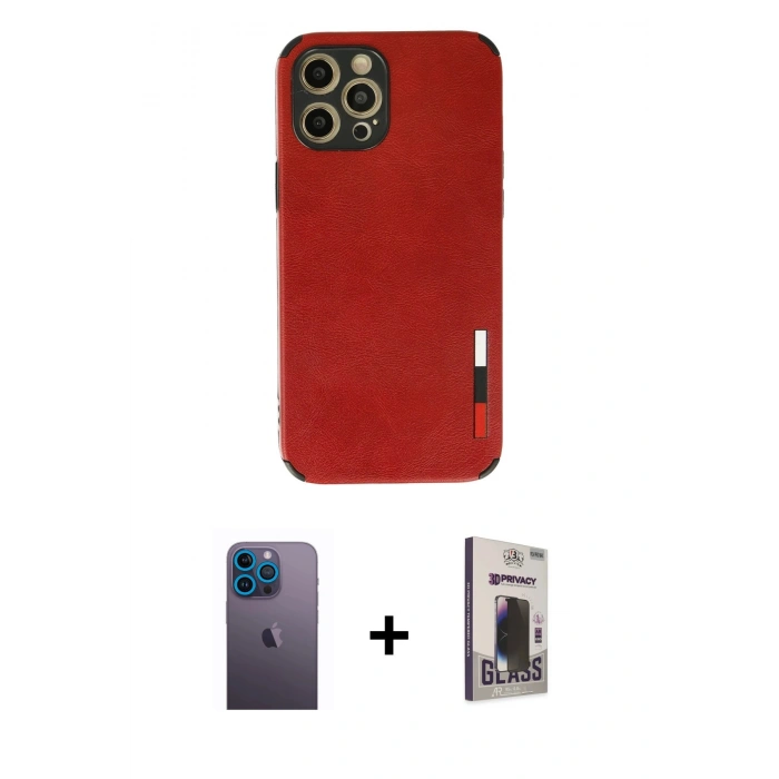 MARSİLYAN™- iPhone 12 Pro Max Kılıf Doruk Asil Koleksiyonu - Siyah Bilvis Hayalet Cam Ekran Koruyucu + Neon Fosforlu Kamera Lens - MI