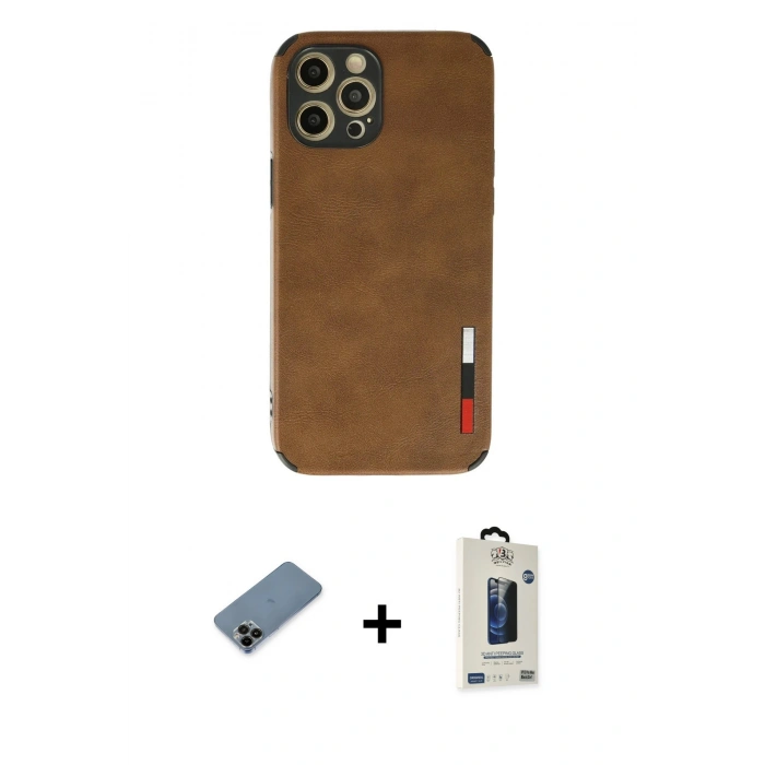 MARSİLYAN™- iPhone 12 Pro Max Kılıf Doruk Asil Koleksiyonu - Siyah Bilvis Hayalet Cam Ekran Koruyucu + Shine Kamera Lens Koruma Cam - SH