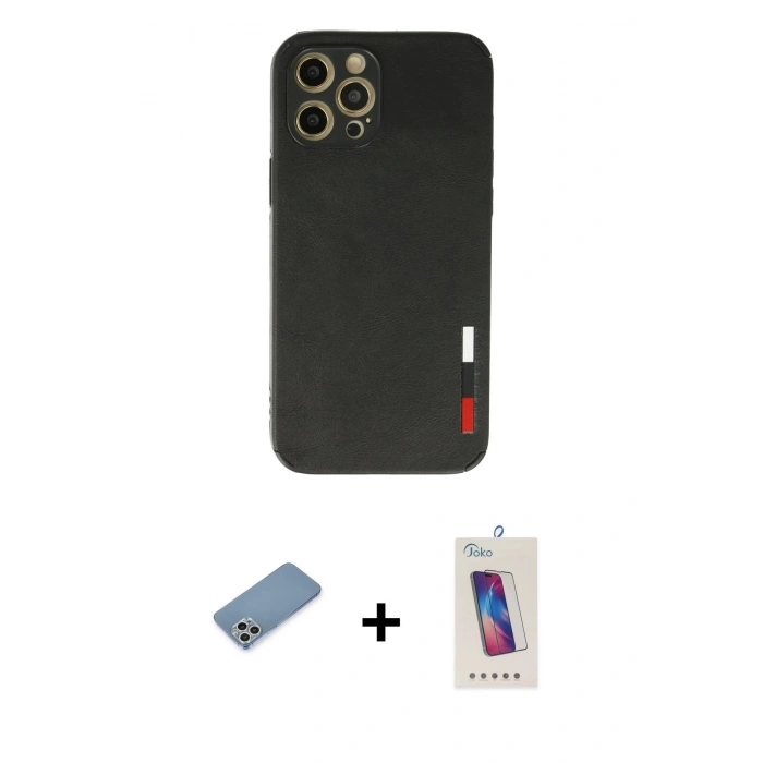 MARSİLYAN™- iPhone 12 Pro Max Kılıf Doruk Asil Koleksiyonu - Siyah Joko 5D Cam + Shine Kamera Lens Koruma Cam - GS