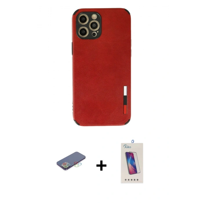 MARSİLYAN™- iPhone 12 Pro Max Kılıf Doruk Asil Koleksiyonu - Siyah Joko 5D Cam + Renkli Kamera Lens Koruma Cam - MI