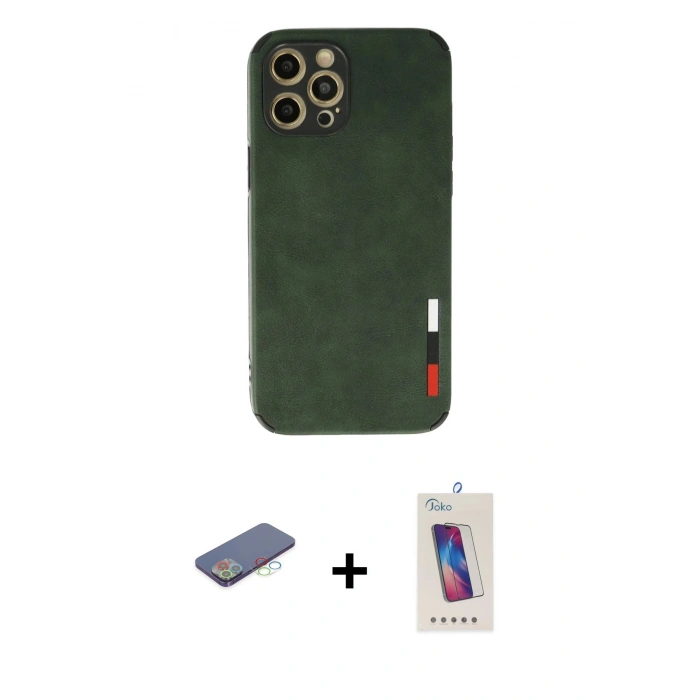 MARSİLYAN™- iPhone 12 Pro Max Kılıf Doruk Asil Koleksiyonu - Siyah Joko 5D Cam + Renkli Kamera Lens Koruma Cam - MI