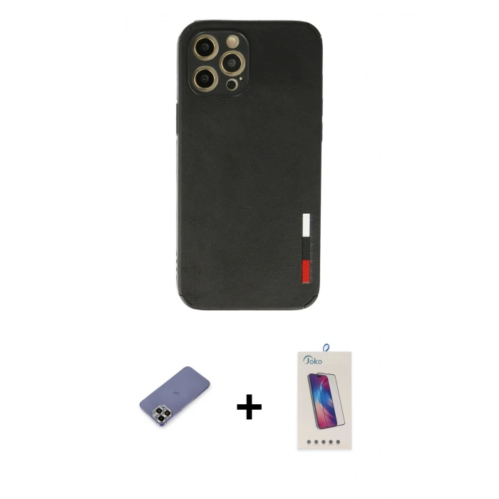 MARSİLYAN™- iPhone 12 Pro Max Kılıf Doruk Asil Koleksiyonu - Siyah Joko 5D Cam + Metal Kamera Lens Koruma Cam - GD