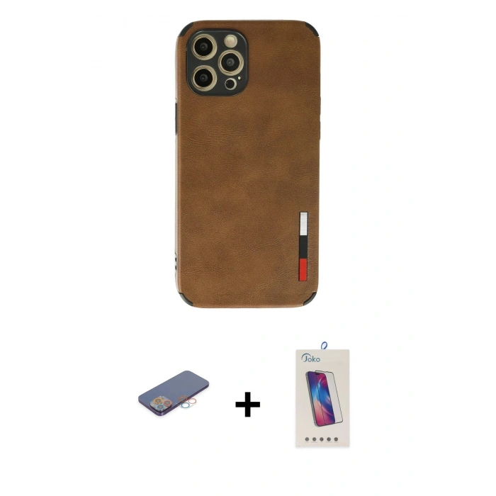 MARSİLYAN™- iPhone 12 Pro Max Kılıf Doruk Asil Koleksiyonu - Siyah Joko 5D Cam + Renkli Kamera Lens Koruma Cam - PE