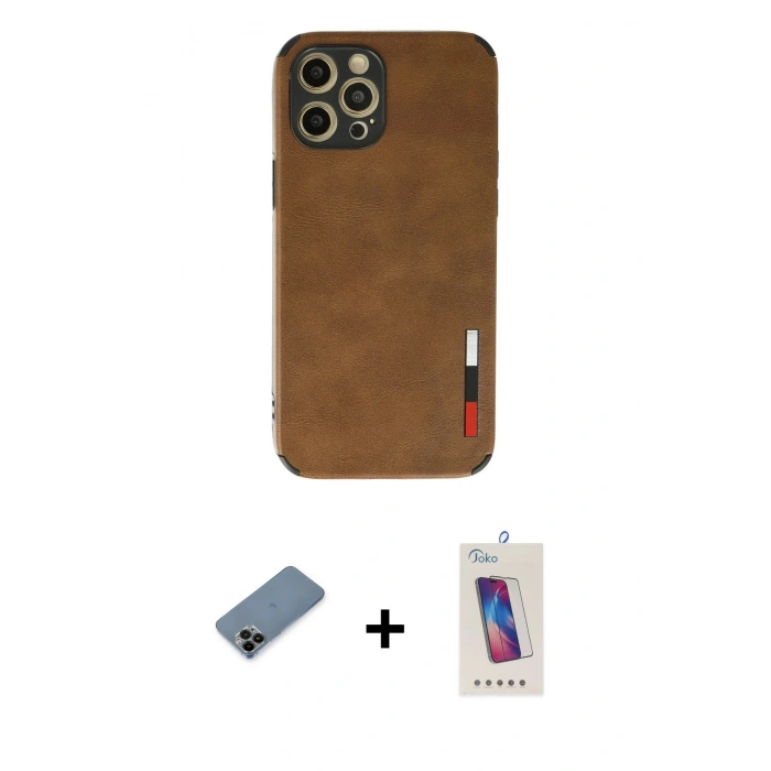 MARSİLYAN™- iPhone 12 Pro Max Kılıf Doruk Asil Koleksiyonu - Siyah Joko 5D Cam + Shine Kamera Lens Koruma Cam - SH