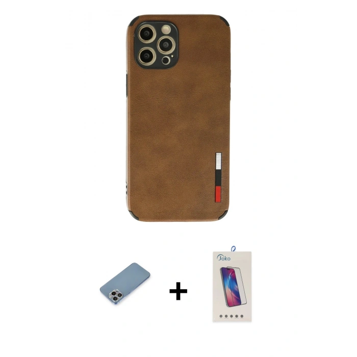 MARSİLYAN™- iPhone 12 Pro Max Kılıf Doruk Asil Koleksiyonu - Siyah Joko 5D Cam + Shine Kamera Lens Koruma Cam - GI