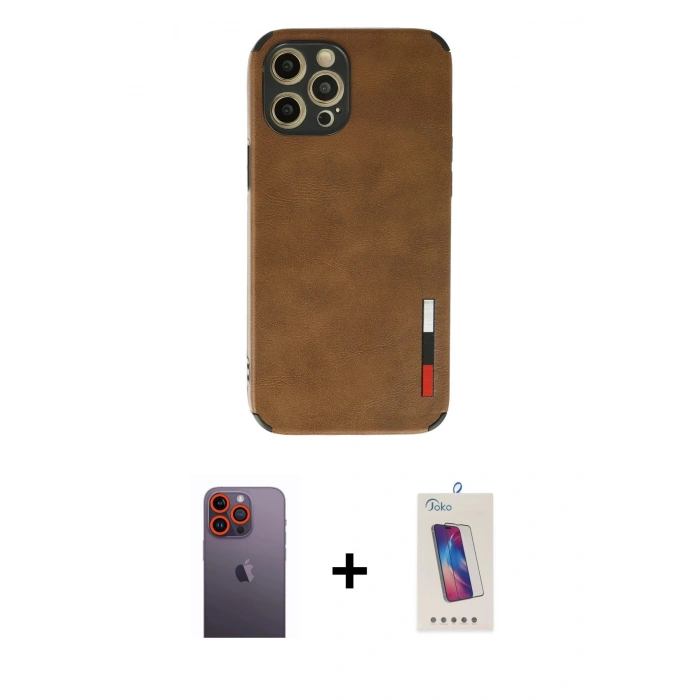 MARSİLYAN™- iPhone 12 Pro Max Kılıf Doruk Asil Koleksiyonu - Siyah Joko 5D Cam + Neon Fosforlu Kamera Lens - TU