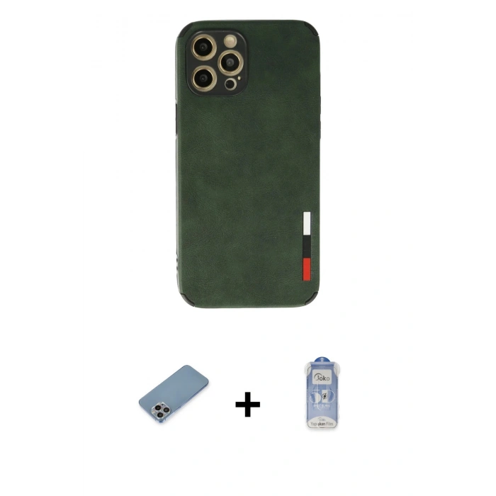 MARSİLYAN™- iPhone 12 Pro Max Kılıf Doruk Asil Koleksiyonu - Siyah Joko Magic 5D Cam + Shine Kamera Lens Koruma Cam - GI