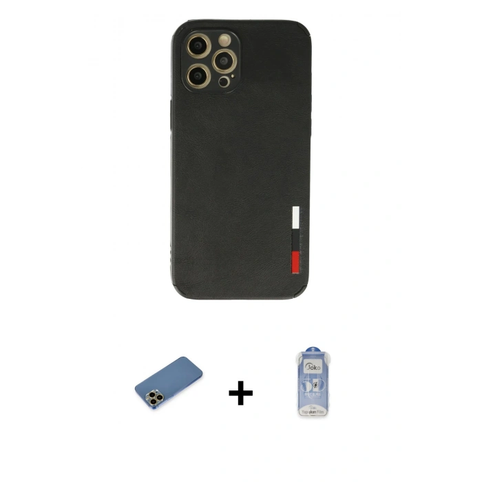 MARSİLYAN™- iPhone 12 Pro Max Kılıf Doruk Asil Koleksiyonu - Siyah Joko Magic 5D Cam + Shine Kamera Lens Koruma Cam - GD