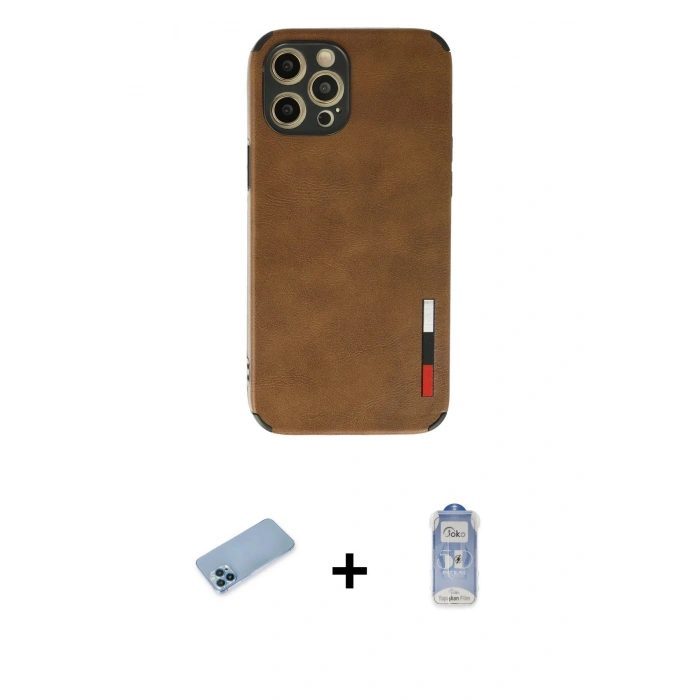 MARSİLYAN™- iPhone 12 Pro Max Kılıf Doruk Asil Koleksiyonu - Siyah Joko Magic 5D Cam + Mavi Shine Kamera Lens Koruma Cam