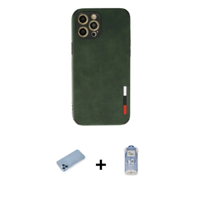 MARSİLYAN™- iPhone 12 Pro Max Kılıf Doruk Asil Koleksiyonu - Siyah Joko Magic 5D Cam + Mavi Shine Kamera Lens Koruma Cam