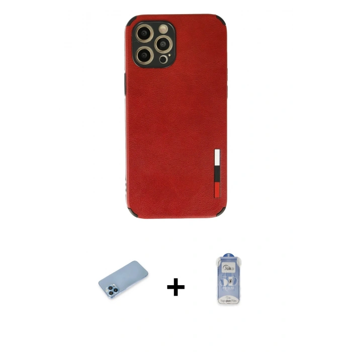 MARSİLYAN™- iPhone 12 Pro Max Kılıf Doruk Asil Koleksiyonu - Siyah Joko Magic 5D Cam + Mavi Shine Kamera Lens Koruma Cam