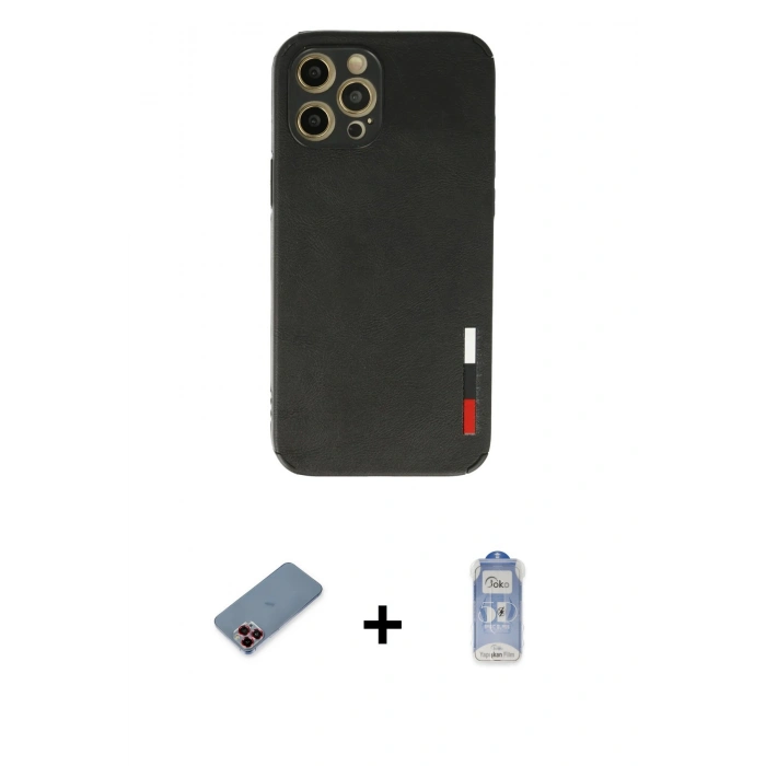 MARSİLYAN™- iPhone 12 Pro Max Kılıf Doruk Asil Koleksiyonu - Siyah Joko Magic 5D Cam + Metal Kamera Lens Koruma Cam - KI