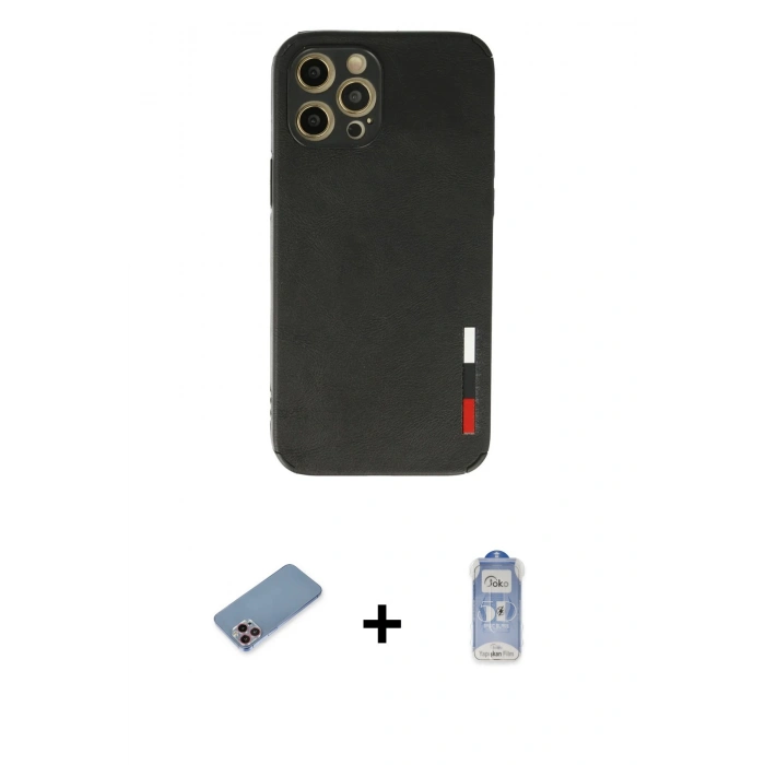 MARSİLYAN™- iPhone 12 Pro Max Kılıf Doruk Asil Koleksiyonu - Siyah Joko Magic 5D Cam + Pembe Shine Kamera Lens Koruma Cam