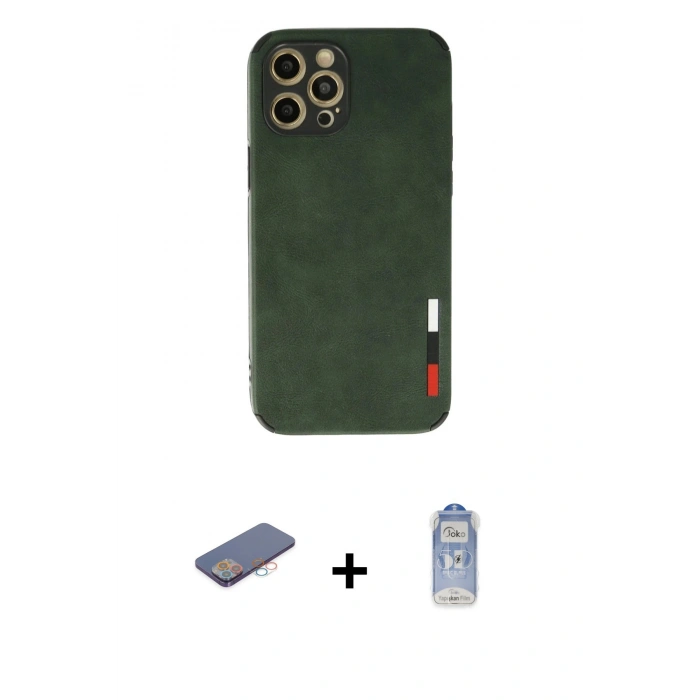 MARSİLYAN™- iPhone 12 Pro Max Kılıf Doruk Asil Koleksiyonu - Siyah Joko Magic 5D Cam + Renkli Kamera Lens Koruma Cam - PE