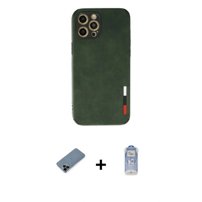 MARSİLYAN™- iPhone 12 Pro Max Kılıf Doruk Asil Koleksiyonu - Siyah Joko Magic 5D Cam + Shine Kamera Lens Koruma Cam - SH