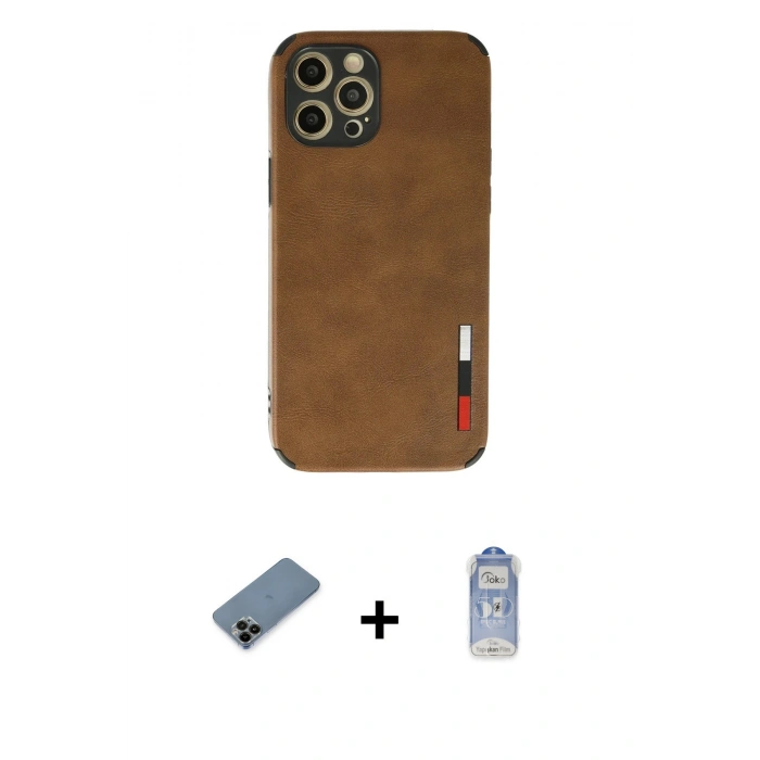 MARSİLYAN™- iPhone 12 Pro Max Kılıf Doruk Asil Koleksiyonu - Siyah Joko Magic 5D Cam + Shine Kamera Lens Koruma Cam - SH