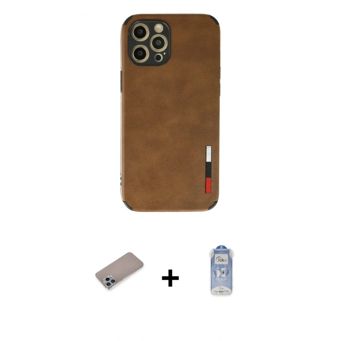 MARSİLYAN™- iPhone 12 Pro Max Kılıf Doruk Asil Koleksiyonu - Siyah Joko Magic 5D Cam + Shine Kamera Lens Koruma Cam - SABE
