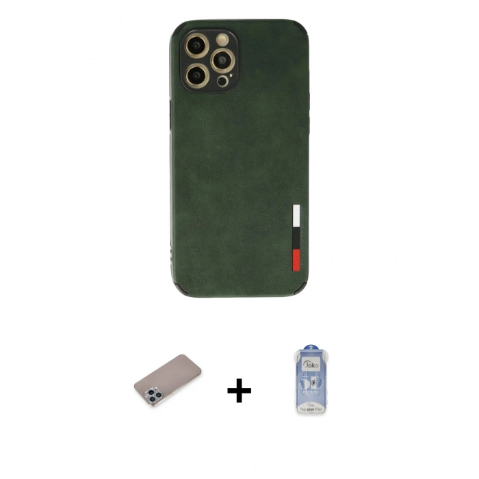 MARSİLYAN™- iPhone 12 Pro Max Kılıf Doruk Asil Koleksiyonu - Siyah Joko Magic 5D Cam + Shine Kamera Lens Koruma Cam - SABE