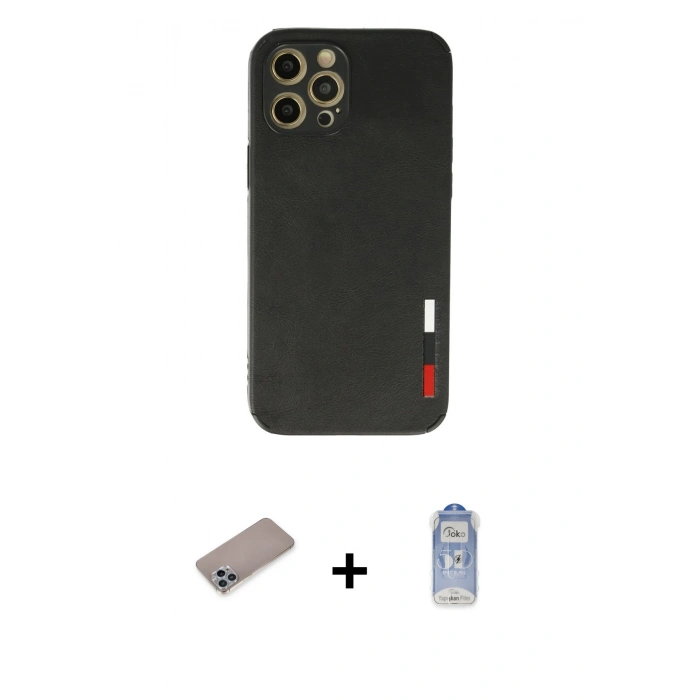 MARSİLYAN™- iPhone 12 Pro Max Kılıf Doruk Asil Koleksiyonu - Siyah Joko Magic 5D Cam + Shine Kamera Lens Koruma Cam - SABE