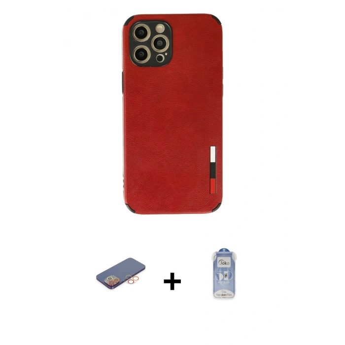 MARSİLYAN™- iPhone 12 Pro Max Kılıf Doruk Asil Koleksiyonu - Siyah Joko Magic 5D Cam + Renkli Kamera Lens Koruma Cam - TU