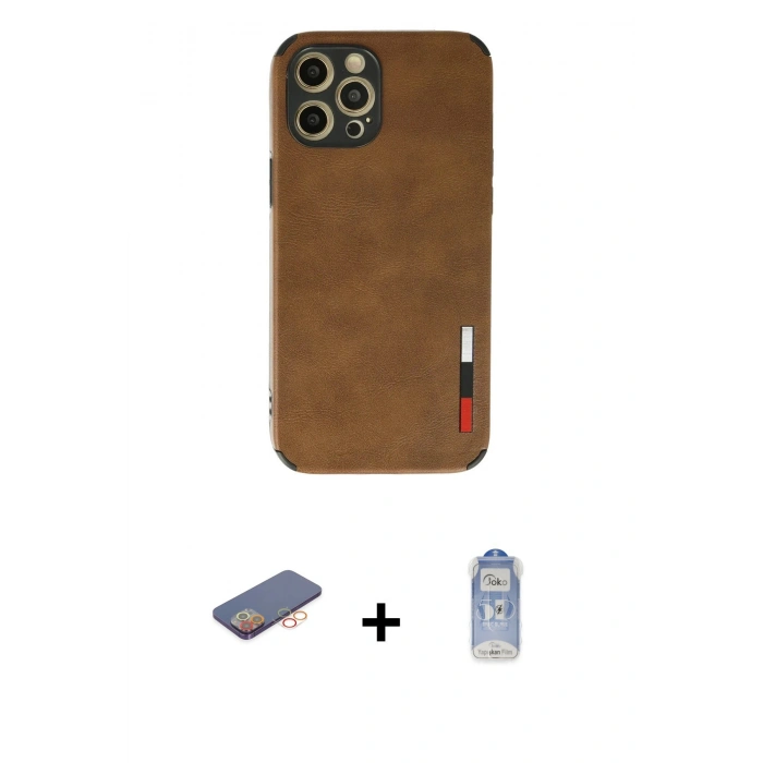 MARSİLYAN™- iPhone 12 Pro Max Kılıf Doruk Asil Koleksiyonu - Siyah Joko Magic 5D Cam + Renkli Kamera Lens Koruma Cam - TU