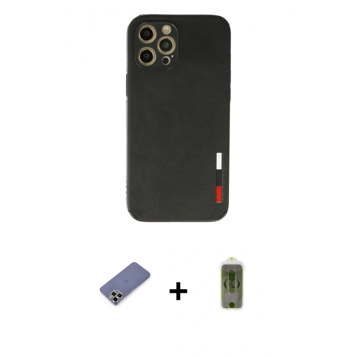 MARSİLYAN™- iPhone 12 Pro Max Kılıf Doruk Asil Koleksiyonu - Siyah Joko Magic 5D Hayalet Cam + Metal Kamera Lens Koruma Cam - GD