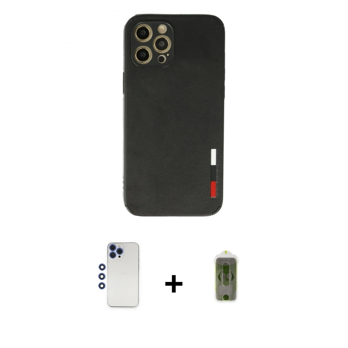 MARSİLYAN™- iPhone 12 Pro Max Kılıf Doruk Asil Koleksiyonu - Siyah Joko Magic 5D Hayalet Cam + Shine Kamera Lens - LT