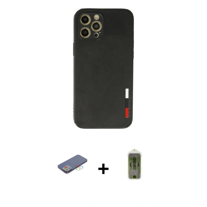 MARSİLYAN™- iPhone 12 Pro Max Kılıf Doruk Asil Koleksiyonu - Siyah Joko Magic 5D Hayalet Cam + Renkli Kamera Lens Koruma Cam - MI