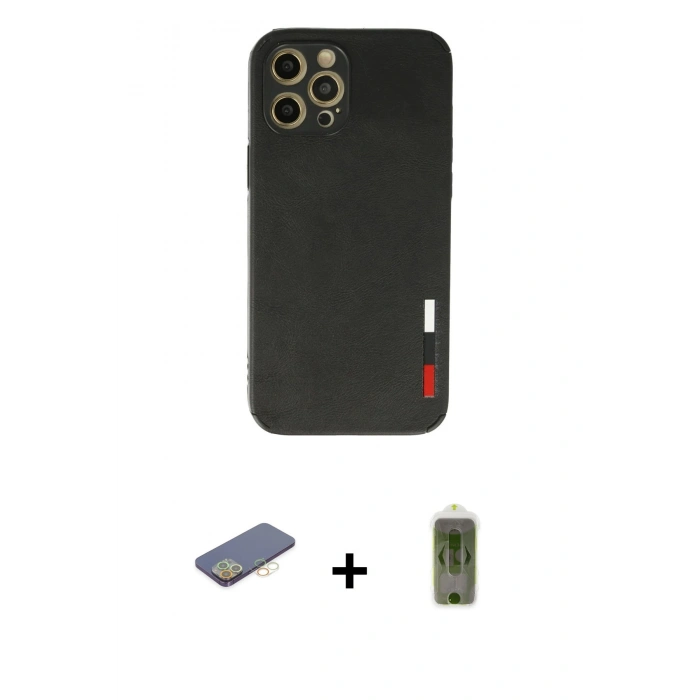 MARSİLYAN™- iPhone 12 Pro Max Kılıf Doruk Asil Koleksiyonu - Siyah Joko Magic 5D Hayalet Cam + Renkli Kamera Lens Koruma Cam - SI