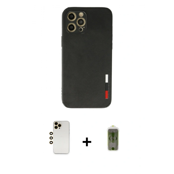 MARSİLYAN™- iPhone 12 Pro Max Kılıf Doruk Asil Koleksiyonu - Siyah Joko Magic 5D Hayalet Cam + Shine Kamera Lens - GD
