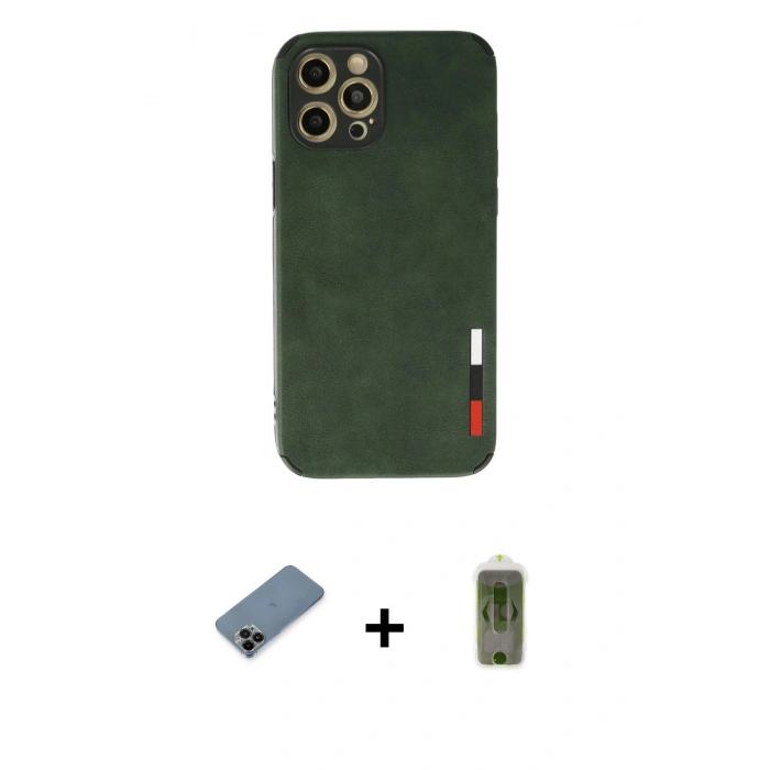 MARSİLYAN™- iPhone 12 Pro Max Kılıf Doruk Asil Koleksiyonu - Siyah Joko Magic 5D Hayalet Cam + Shine Kamera Lens Koruma Cam - SH