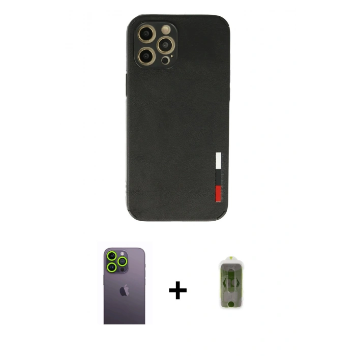 MARSİLYAN™- iPhone 12 Pro Max Kılıf Doruk Asil Koleksiyonu - Siyah Joko Magic 5D Hayalet Cam + Neon Fosforlu Kamera Lens - YL