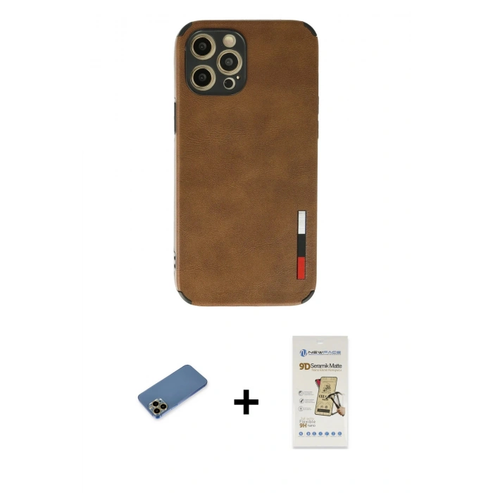 MARSİLYAN™- iPhone 12 Pro Max Kılıf Doruk Asil Koleksiyonu - Siyah Mat Seramik Nano Ekran Koruyucu + Shine Kamera Lens Koruma Cam - GD