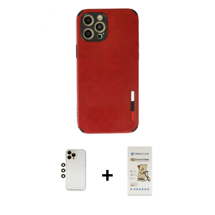 MARSİLYAN™- iPhone 12 Pro Max Kılıf Doruk Asil Koleksiyonu - Siyah Mat Seramik Nano Ekran Koruyucu + Shine Kamera Lens - GD