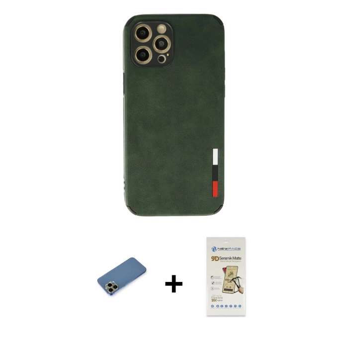 MARSİLYAN™- iPhone 12 Pro Max Kılıf Doruk Asil Koleksiyonu - Siyah Mat Seramik Nano Ekran Koruyucu + Shine Kamera Lens Koruma Cam - GD