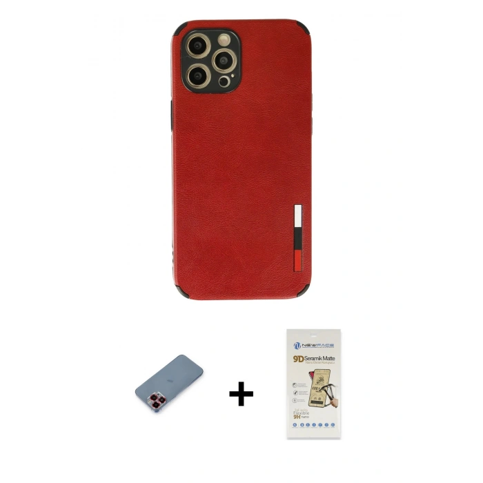 MARSİLYAN™- iPhone 12 Pro Max Kılıf Doruk Asil Koleksiyonu - Siyah Mat Seramik Nano Ekran Koruyucu + Metal Kamera Lens Koruma Cam - KI